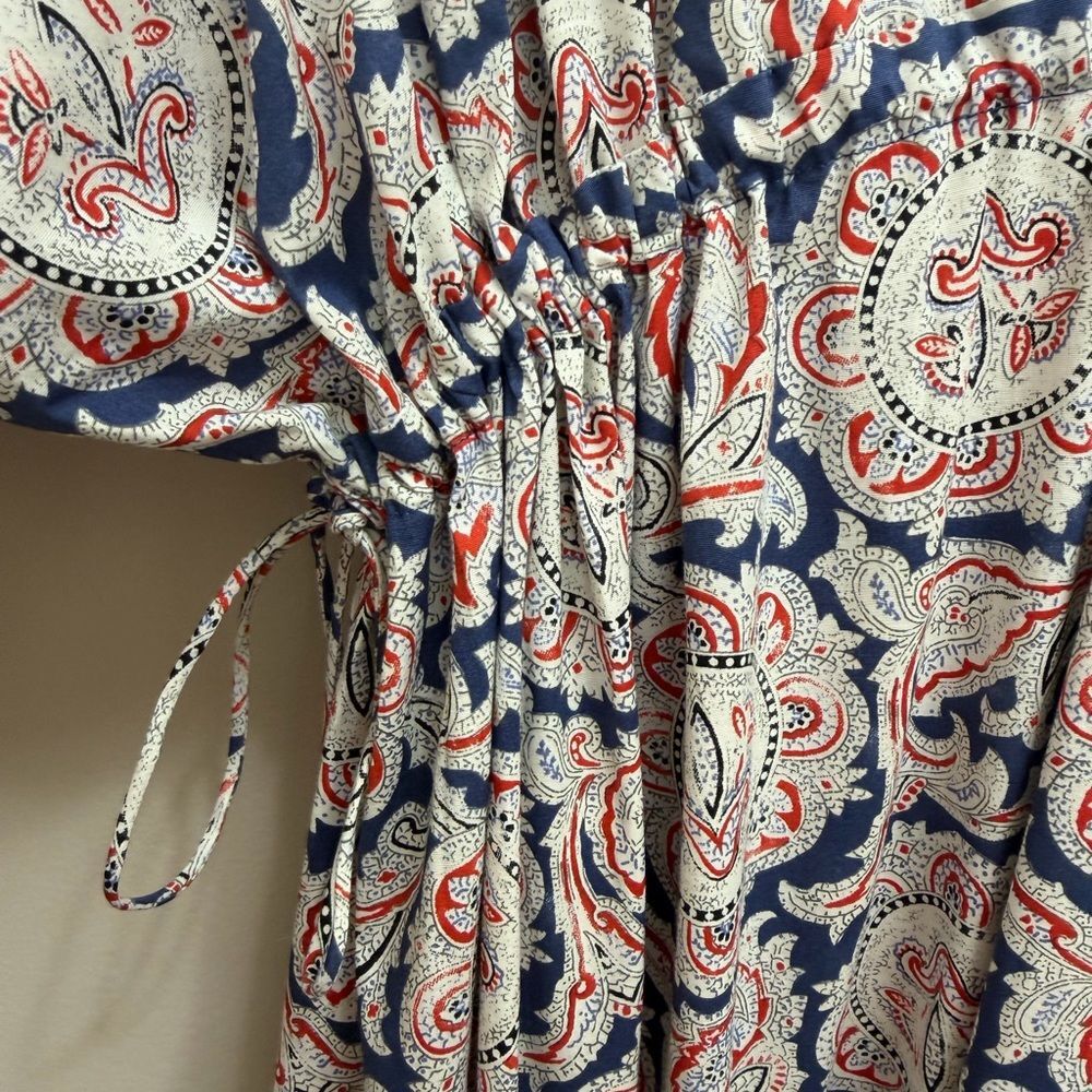 NWT Mango x Chufy Soller Boho Maxi Tiered Dress Puff Sleeve Tassel Blue Red 4 - Picture 8 of 16